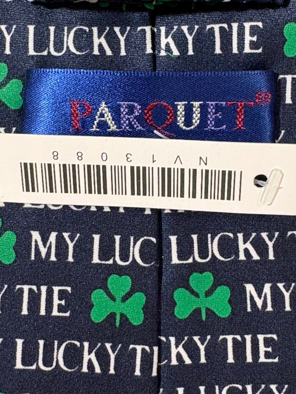 Parquet Men's St. Patrick's Day Novelty Necktie Navy Green Shamrock Clovers